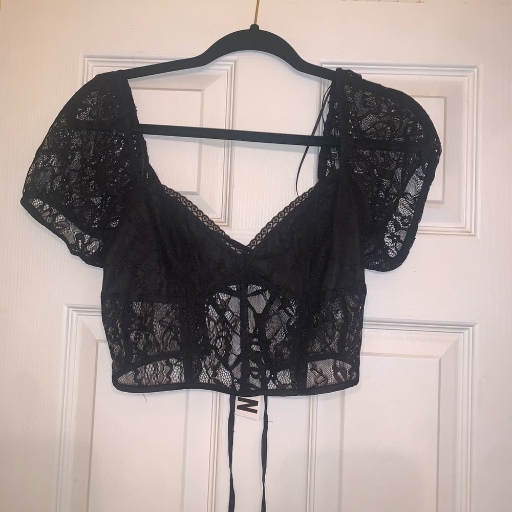 Urban Outfitters black lace cropped blouse